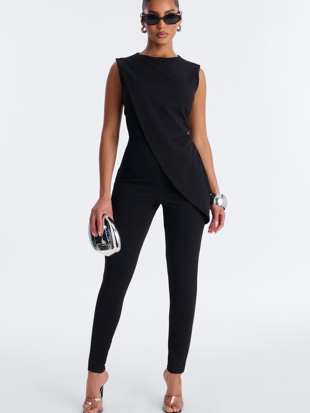 Fashion Nova Black Asymmetric Sleeveless Jumpsuit